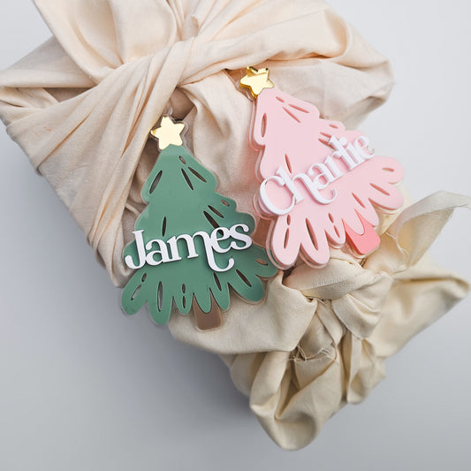 Green Pink Christmas Tree Ornaments Acrylic