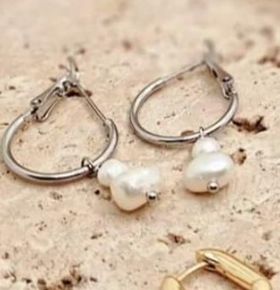 Platinum hoops with Freshwater Pearls