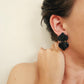 Daphne | Gloss matte black dangle earrings | Black clay earrings | Night out mirrored shell fan earrings | Hypoallergenic surgical stainless